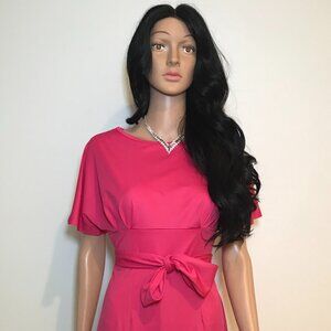 Women's Bright Pink Short Sleeve Dress with Belt - Size Medium